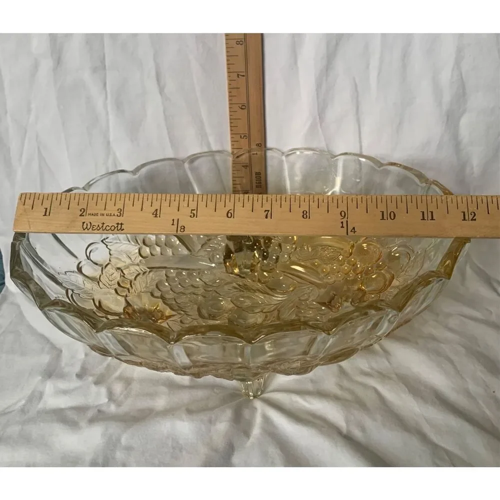 VTG RETRO MCM Large Footed Fruit Bowl Indiana Glass yellow Harvest DECOR ART